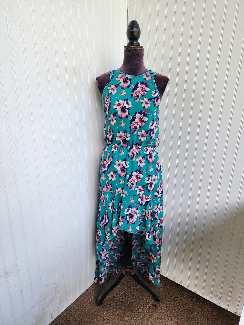 Charles Henry Teal Frean Floral Print Sheath Dress Women Hi Low Sleveless Sz S